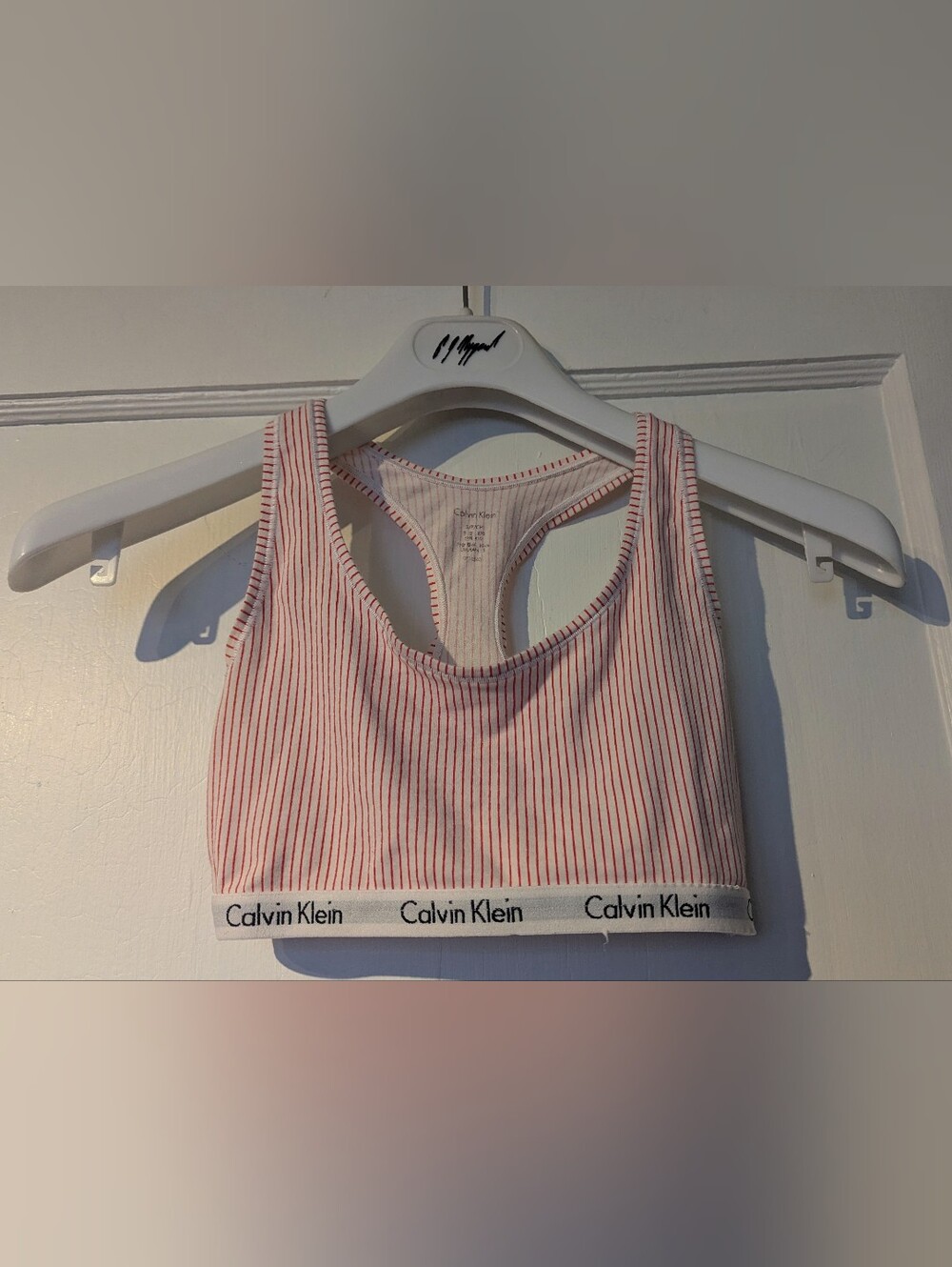 Calvin Klein Striped Pink Cotton Blend Unlined Sports Bra. Size Small.